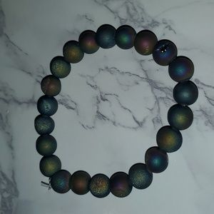 Multi Iris 10 mm Agate Druzy Stone Handmade Stretch Bracelet